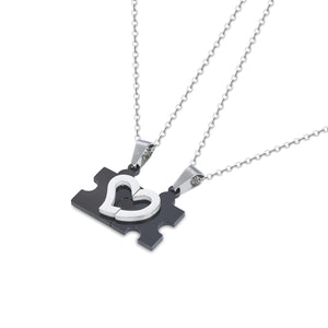 Black Puzzle Heart Stainless Steel Hypoallergenic Couple Necklace Philippines | Silverworks