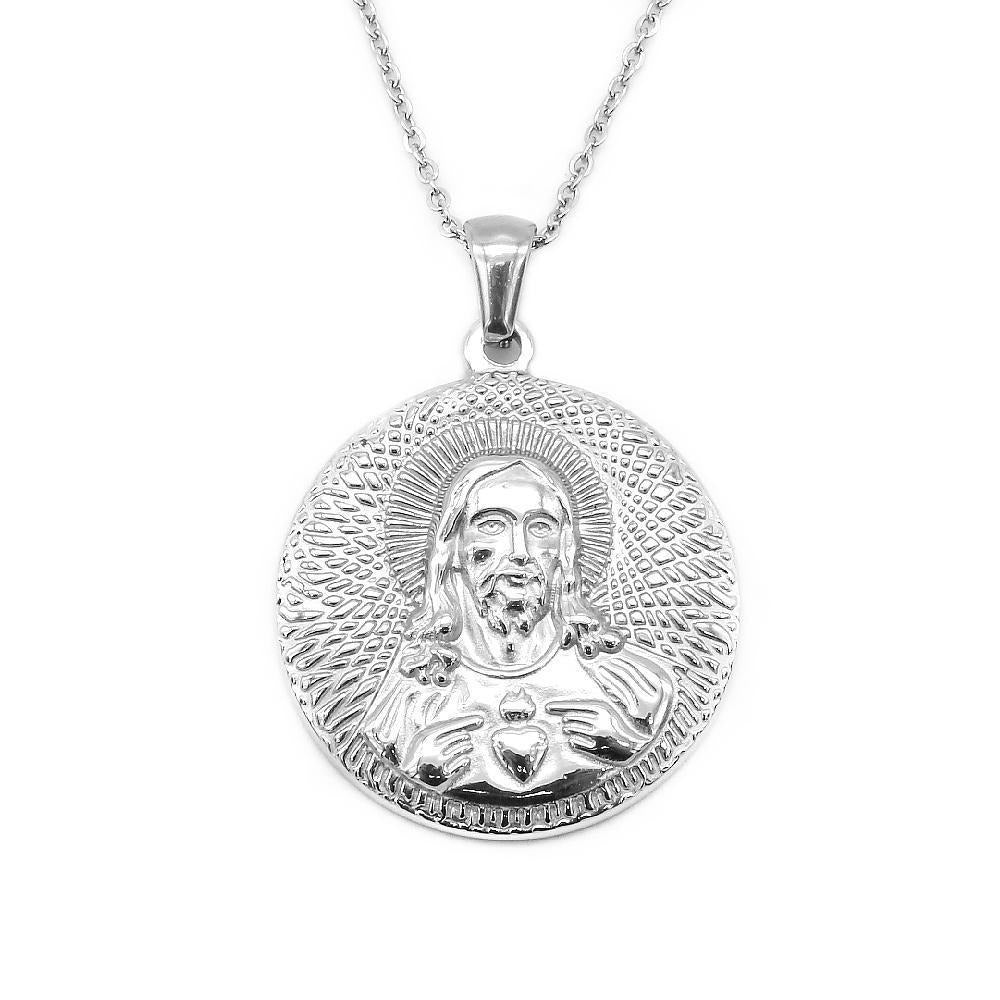 Sacred Heart of Jesus Medallion with Rolo Chain Necklace