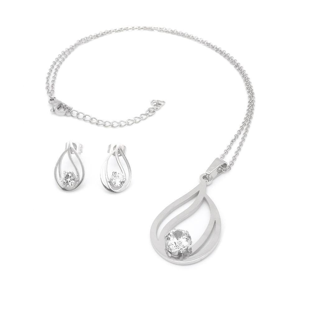 Open Teardrop Earrings and Necklace Set Stainless Steel Hypoallergenic Jewelry Set Philippines | Silverworks