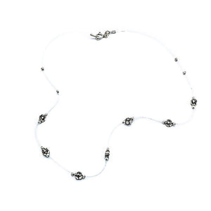 Invisible Chain with Oxidized Flower and Beads 925 Sterling Silver Necklace Philippines | Silverworks