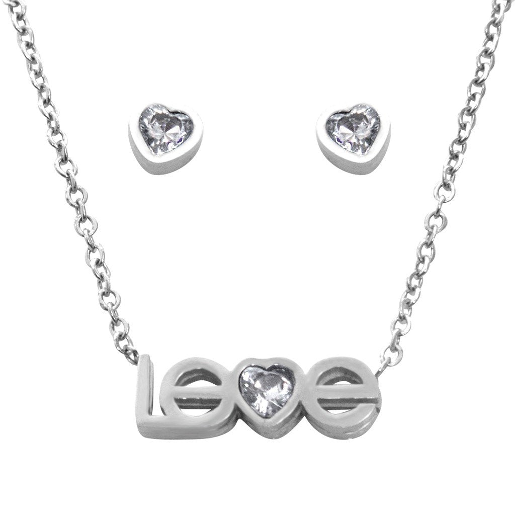 Alina "LOVE" Cut Out Stainless Steel Jewelry Set | Silverworks