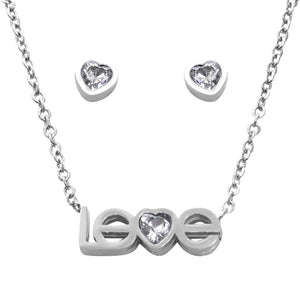 Love with Cubic Zirconia Earrings and Necklace Set Stainless Steel Hypoallergenic Jewelry Set Philippines | Silverworks
