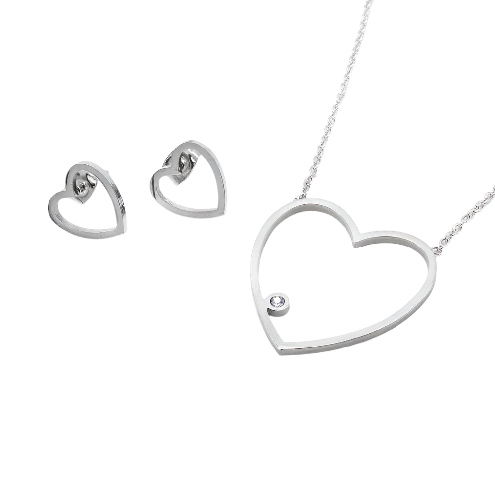 Tiana Thin Open Heart Stainless Steel Jewelry Set | SilverWorks