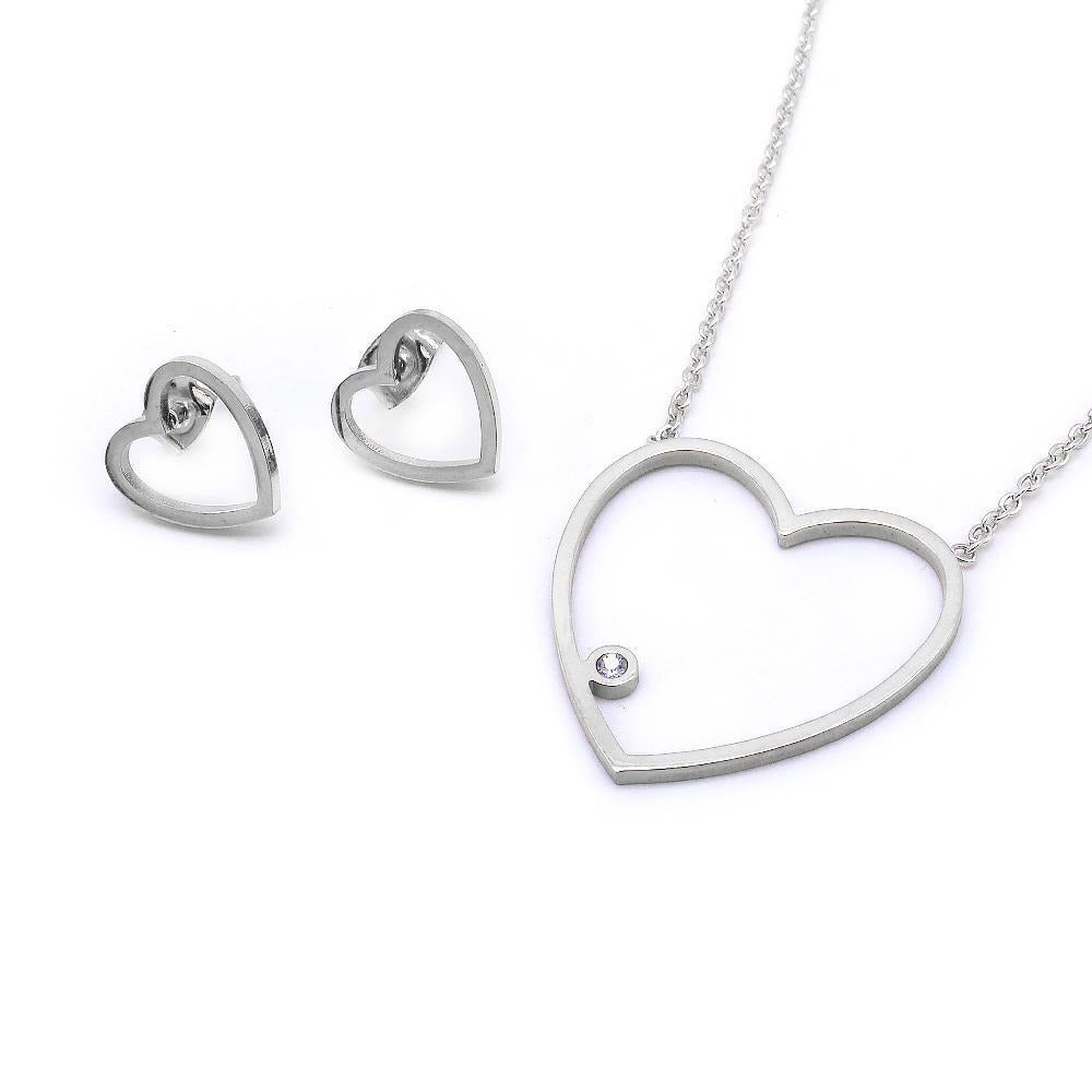 Thin Open Heart Earrings and Necklace Set