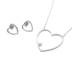 Thin Open Heart Earrings and Necklace Set Stainless Steel Hypoallergenic Jewelry Set Philippines | Silverworks