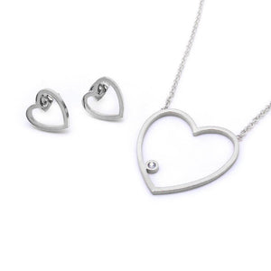 Thin Open Heart Earrings and Necklace Set Stainless Steel Hypoallergenic Jewelry Set Philippines | Silverworks