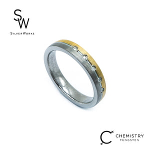 Silverworks Two-Tone Tungsten Ring with 5 Small Diamond - Chemistry Tungsten Collection T76
