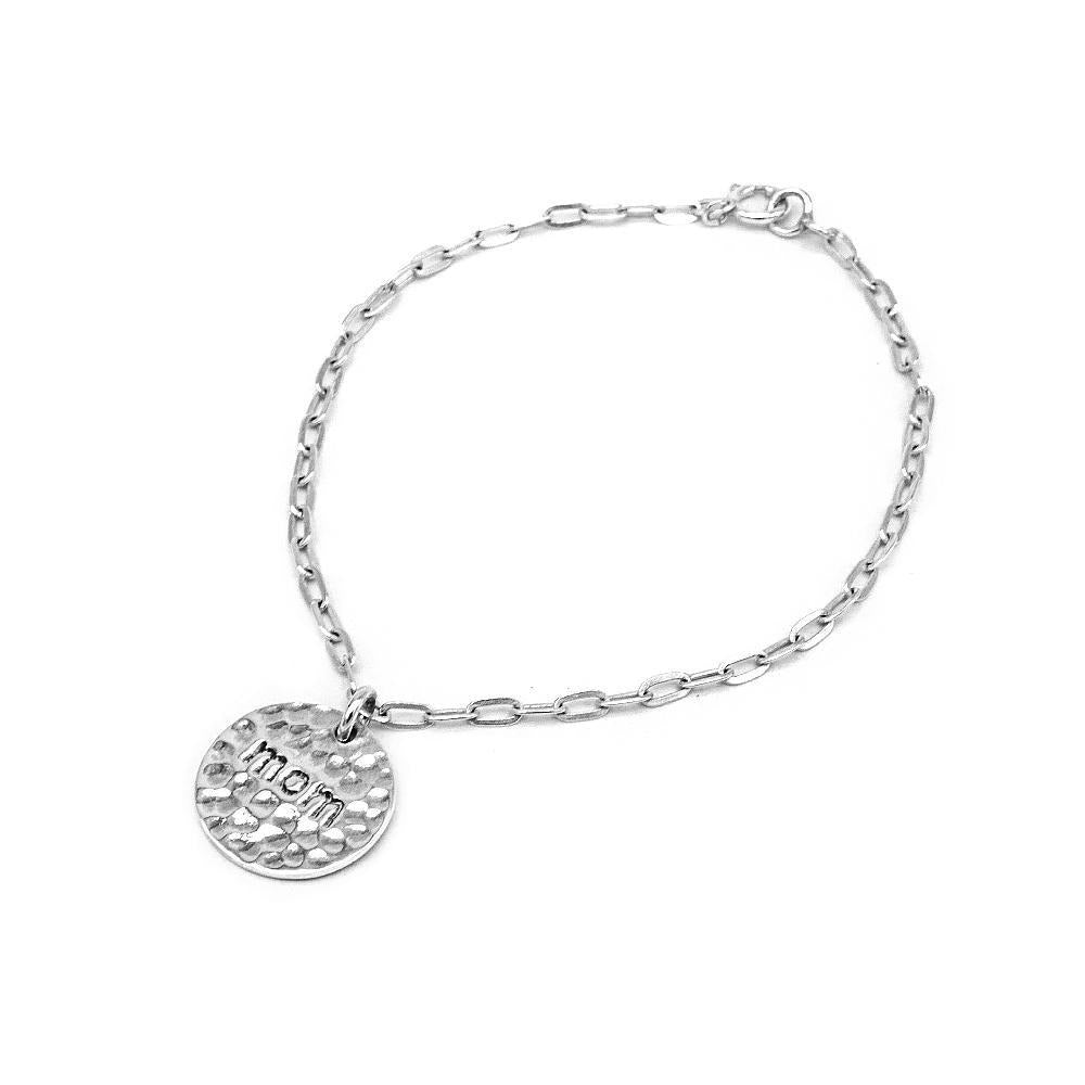 Engraved Mom in Round Plate Pendant in Cheval Chain 925 Sterling Silver Bracelet Philippines | Silverworks