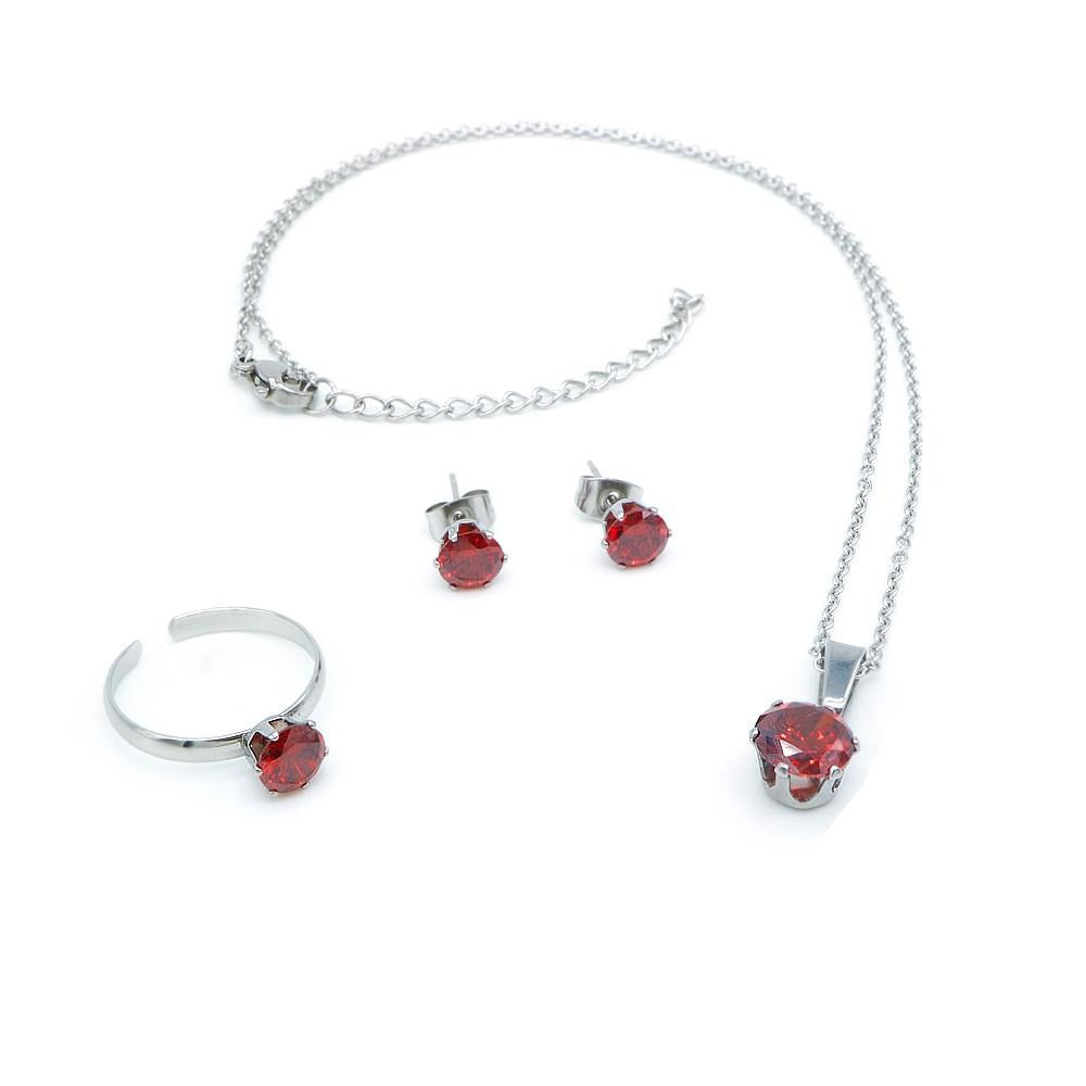 July Ruby Birthstone Stainless Steel Jewelry Set | SilverWorks