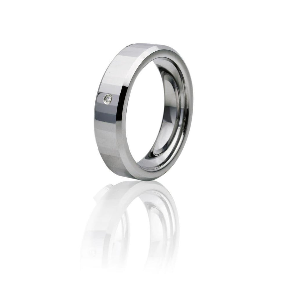 Sleek Silver Tungsten Ring with Solo Diamond