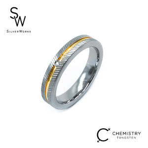 Silverworks Gold Plated Tungsten Ring with Small Diamond - Chemistry Tungsten Collection T64