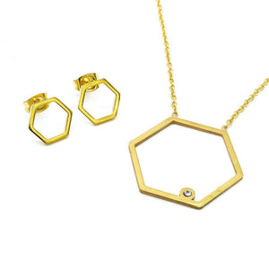 Open Hexagon Earrings and Necklace Stainless Steel Hypoallergenic Jewelry Set Philippines | Silverworks