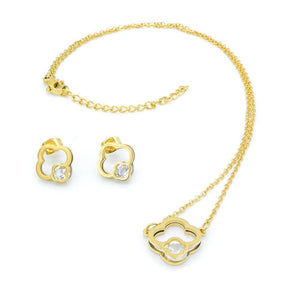 
                
                    Load image into Gallery viewer, Gold Plated 4 Petal Flower Earrings and Necklace Set Stainless Steel Hypoallergenic Jewelry Set Philippines | Silverworks
                
            