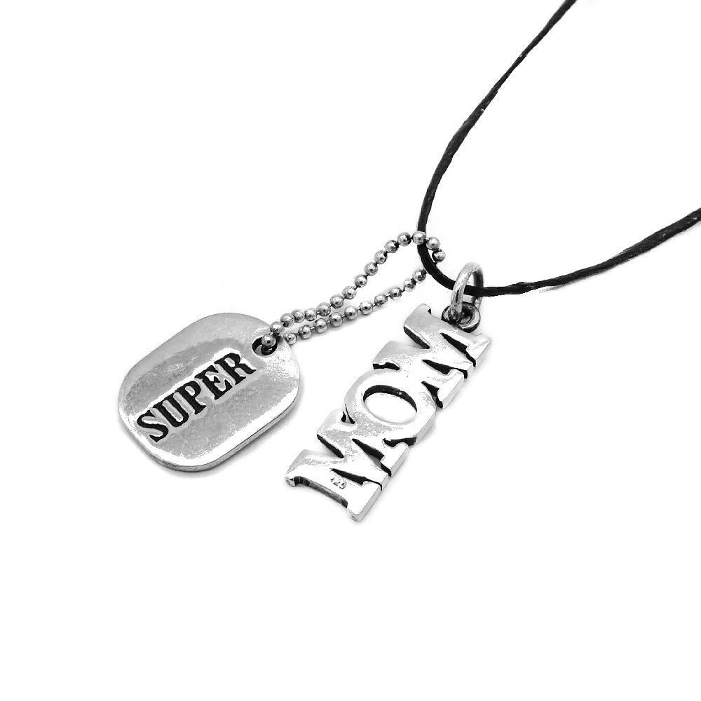 Kahri "Super Mom" Engraved 925 Sterling Silver Pendant Necklace | SilverWorks
