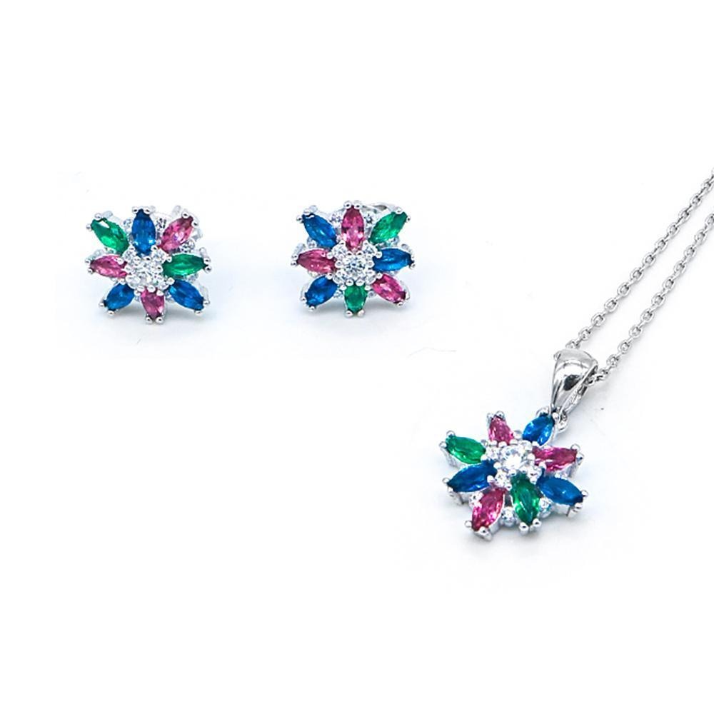 Colorful Flower Earrings and Necklace Set