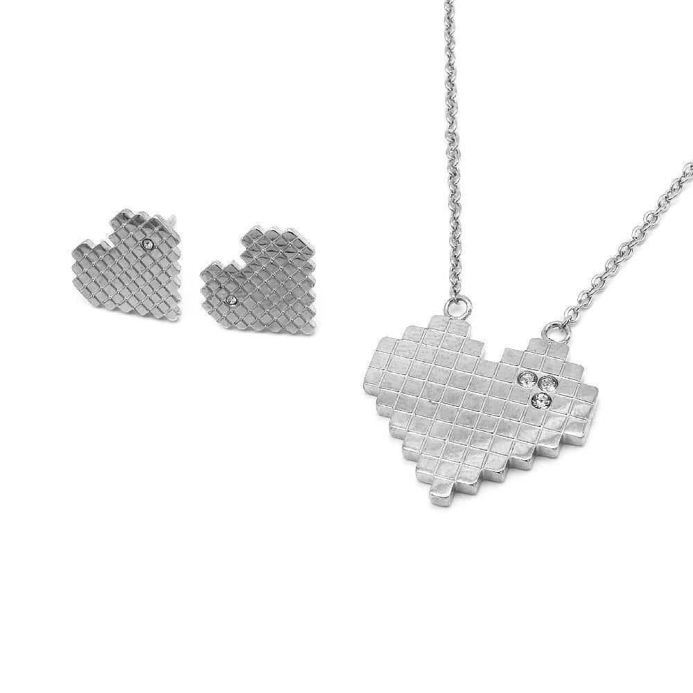 Piper Pixelated Heart Stainless Steel Jewelry Set | SilverWorks