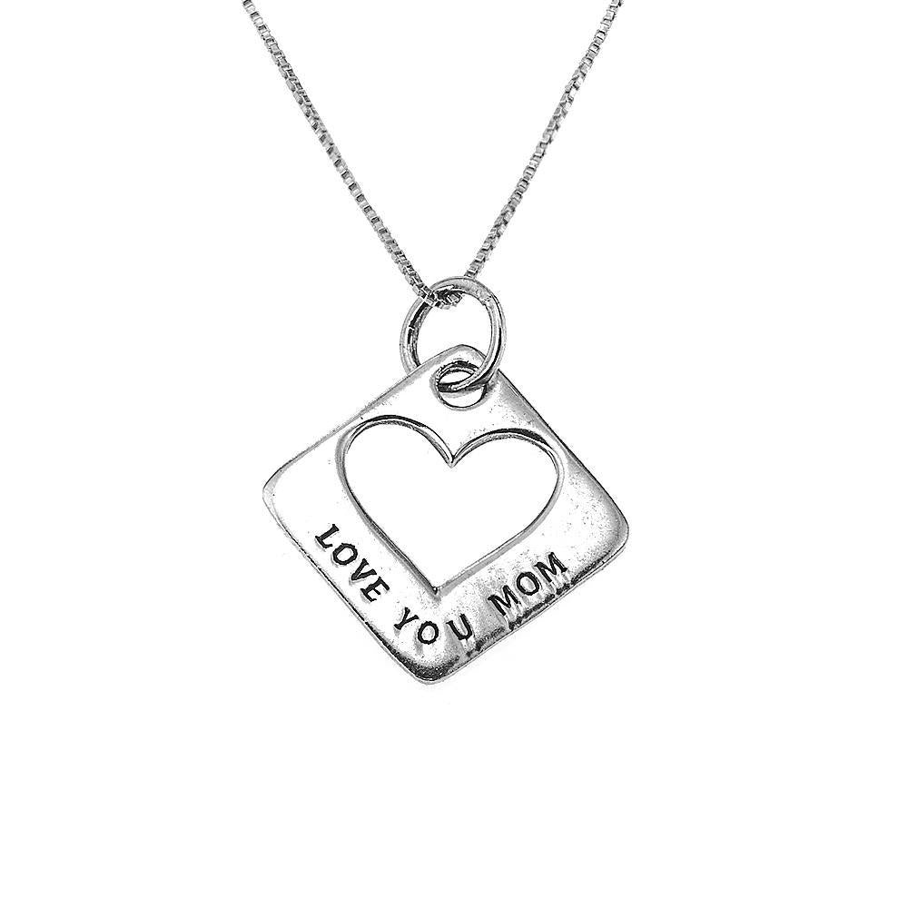 Haley Open Heart "Love You Mom" Engraved 925 Sterling Silver Pendant Necklace | SilverWorks