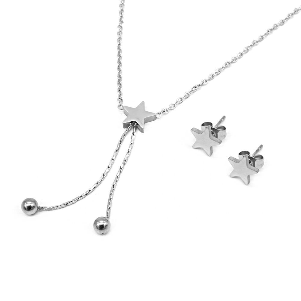 Star with Ball Drop Earrings and Necklace Set Stainless Steel Hypoallergenic Jewelry Set Philippines | Silverworks