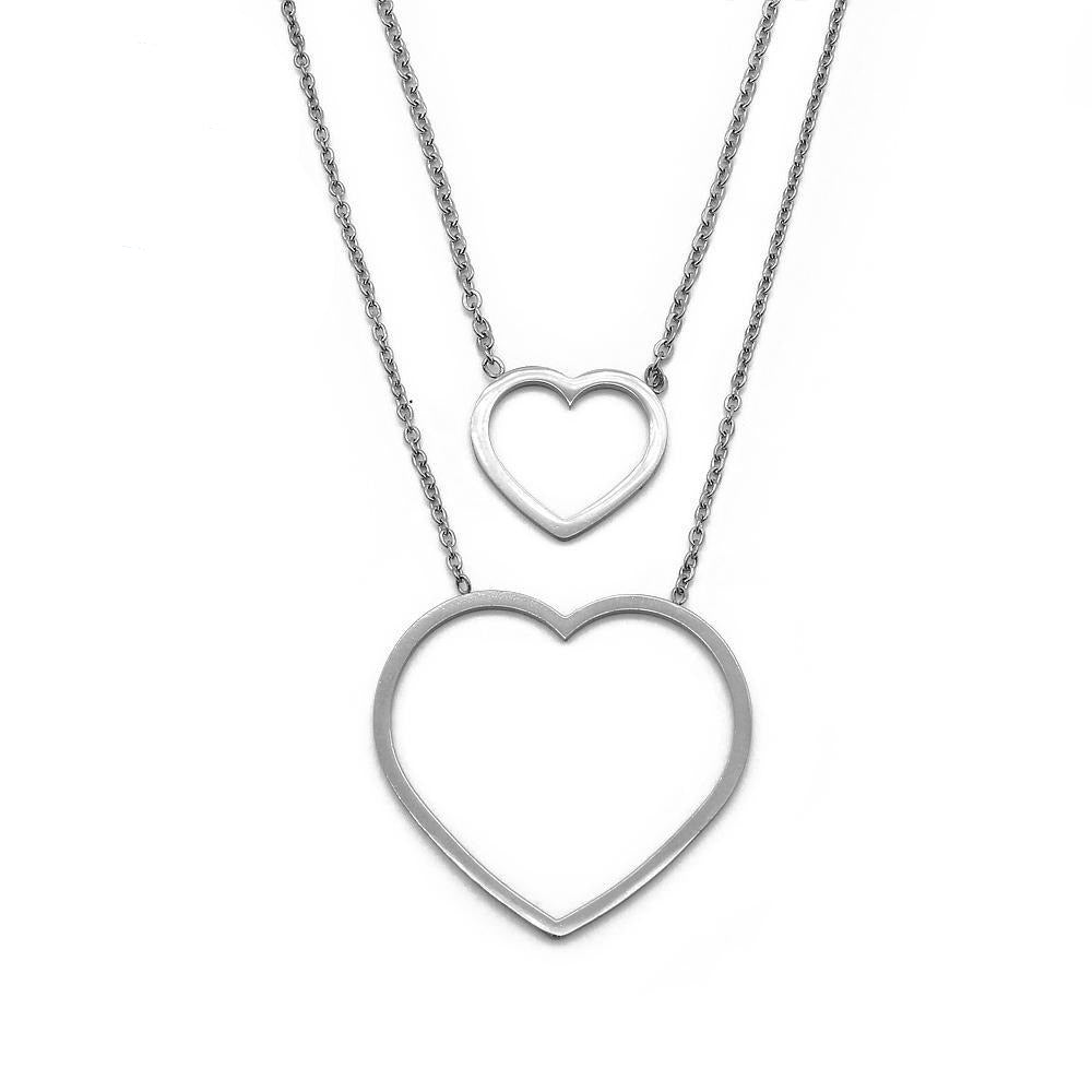 Sab Double Open Heart Stainless Steel Layered Necklace | SilverWorks