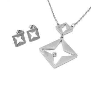 Square with Cut-Out Diamond Earrings and Necklace Set Stainless Steel Hypoallergenic Jewelry Set Philippines | Silverworks