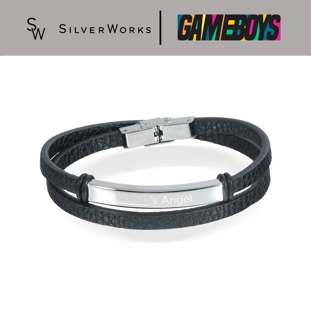 Gameboys Collection Black Engravable Endearment Bracelet " ____'s Angel"