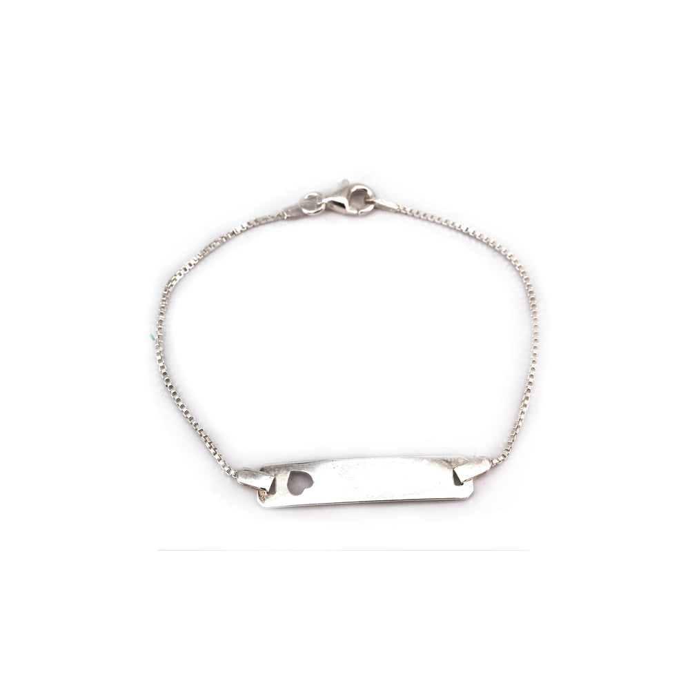 Cory Heart ID Bar Silver Bracelet with Box Chain