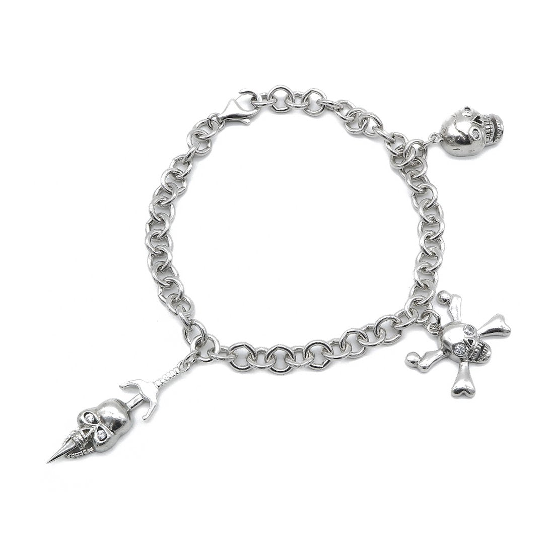 Sasha Skull 925 Sterling Silver Charm Bracelet | SilverWorks