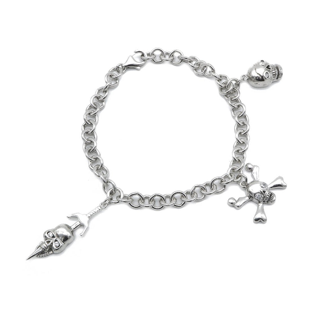 Caley Skull Charms 925 Sterling Silver Bracelet with Rolo Chain and Cubic Zirconia Philippines | Silverworks