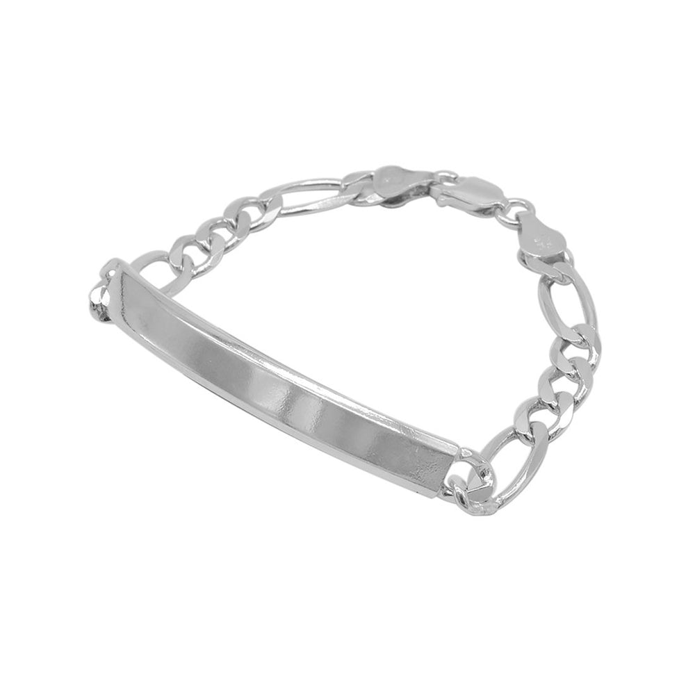 Cael ID Bar Silver Bracelet with Figaro Chain