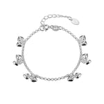 Cassie Dangling Silver Two-Heart Charm Bracelet