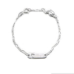 Caitlyn Open Dolphin Baby ID Bar Silver Bracelet with Figaro Chain