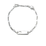 Calista Open Heart Baby ID Bar Silver Bracelet with Figaro Chain