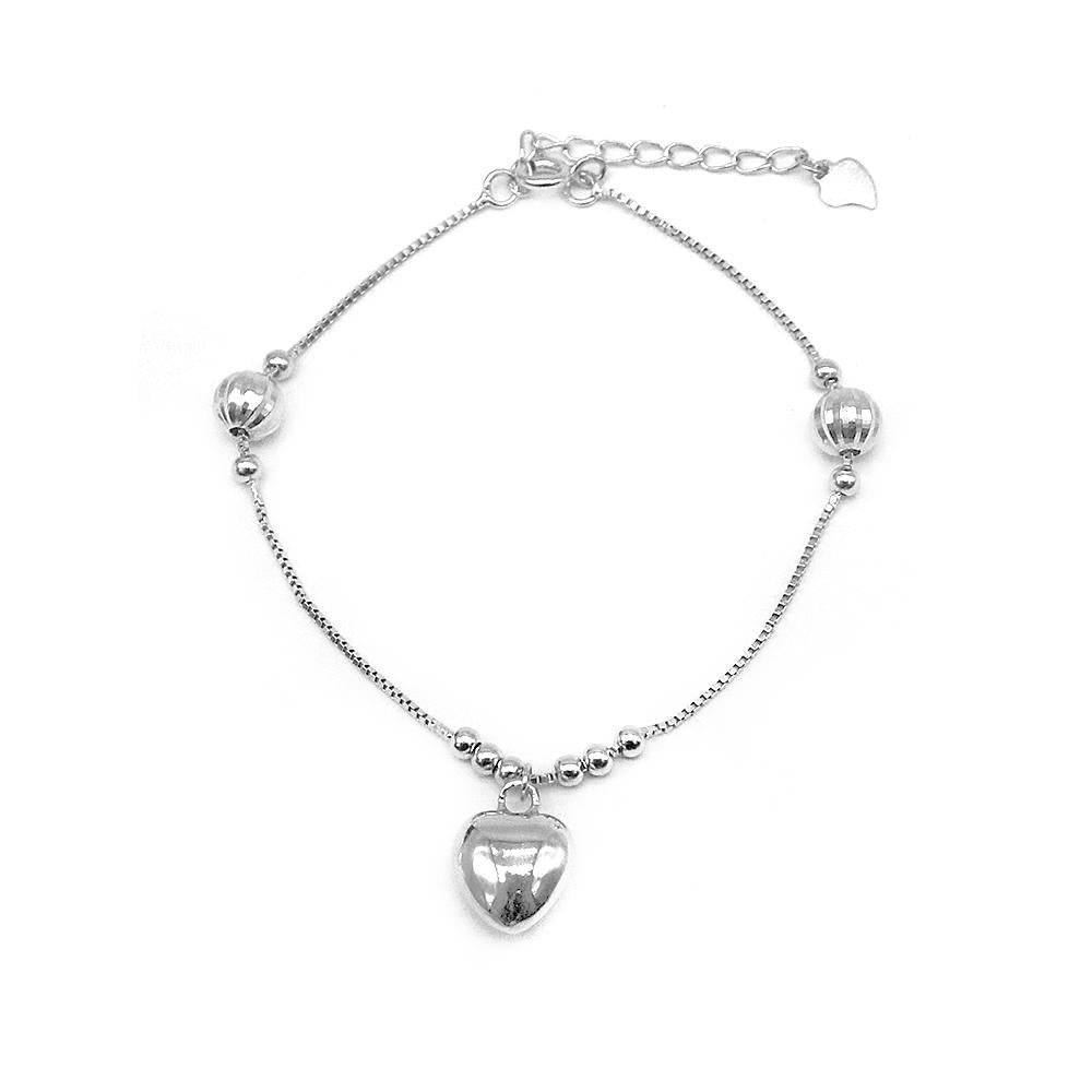 Contessa Puff Heart & Balls 925 Sterling Silver Charm Bracelet | SilverWorks