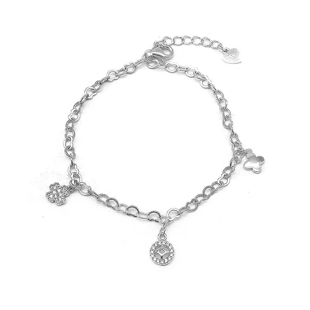 Corazon Clover Silver Bracelet with Zirconia Stones