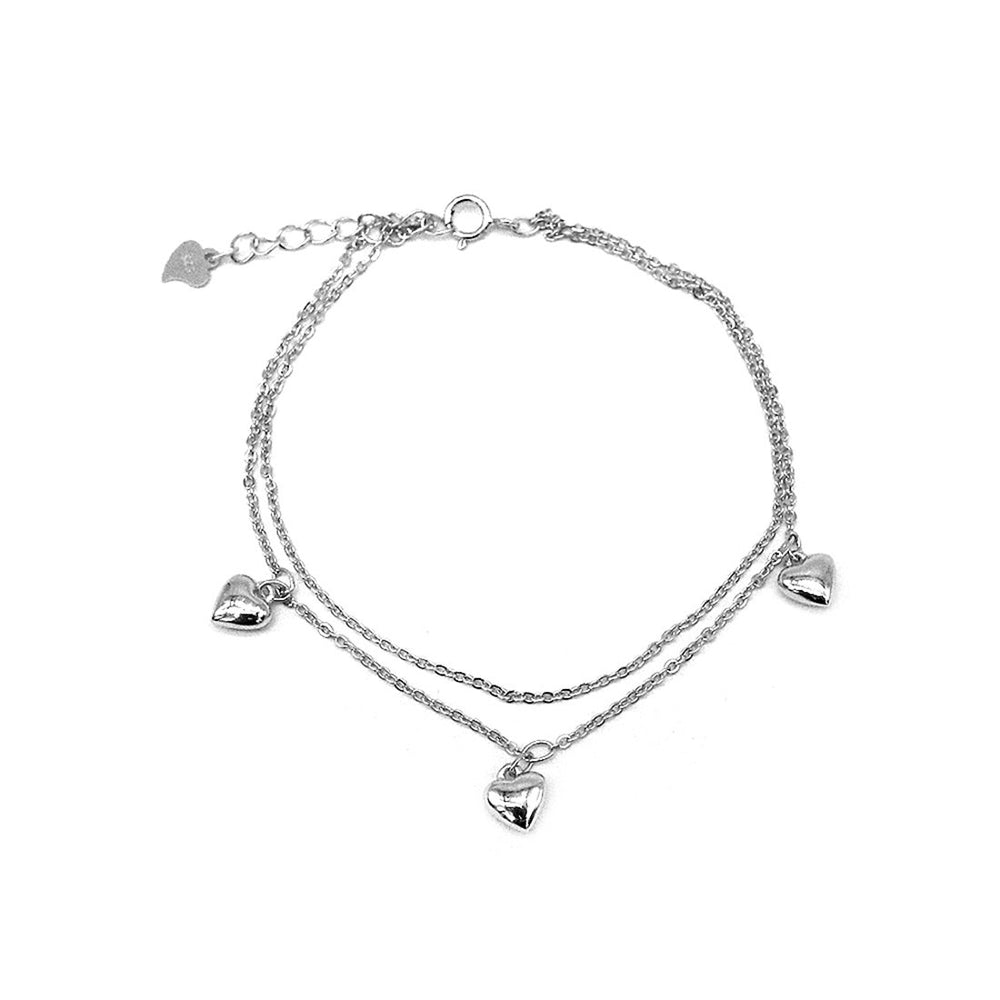 Corinne Puff Heart Charms Silver Bracelet