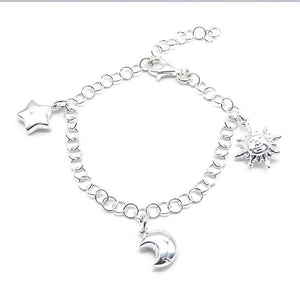 Candice Star,  Sun,  and Moon Charms Silver Bracelet with Rolo Chain 925 Sterling Silver Charms Bracelet Philippines | Silverworks