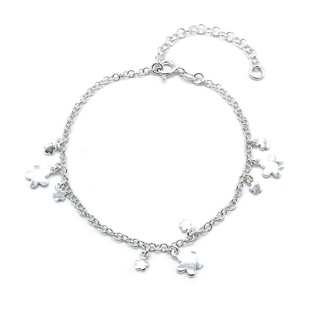 Carissa Flower Charms Silver Bracelet with Rolo Chain