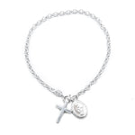 Ceira Silver Scapular and Cross Charms Bracelet with Rolo Chain