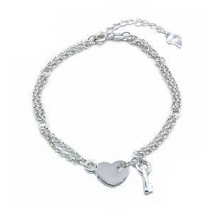 
                
                    Load image into Gallery viewer, Cora Double Rolo with Heart and Key 925 Sterling Silver Charm Bracelet Philippines | Silverworks
                
            