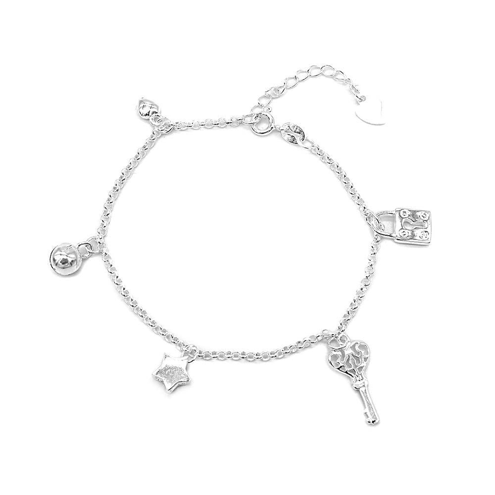 Chaya for Women with Puff Heart, Ball, Star, Key and Lock 925 Sterling Silver Charms Bracelet Philippines | Silverworks