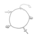 Cosette Silver Bracelet with Cross and Puff Heart Charms