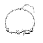 Courtney Silver Arrow,  Pulse and Heart Charm Bracelet with Cubic Zirconia