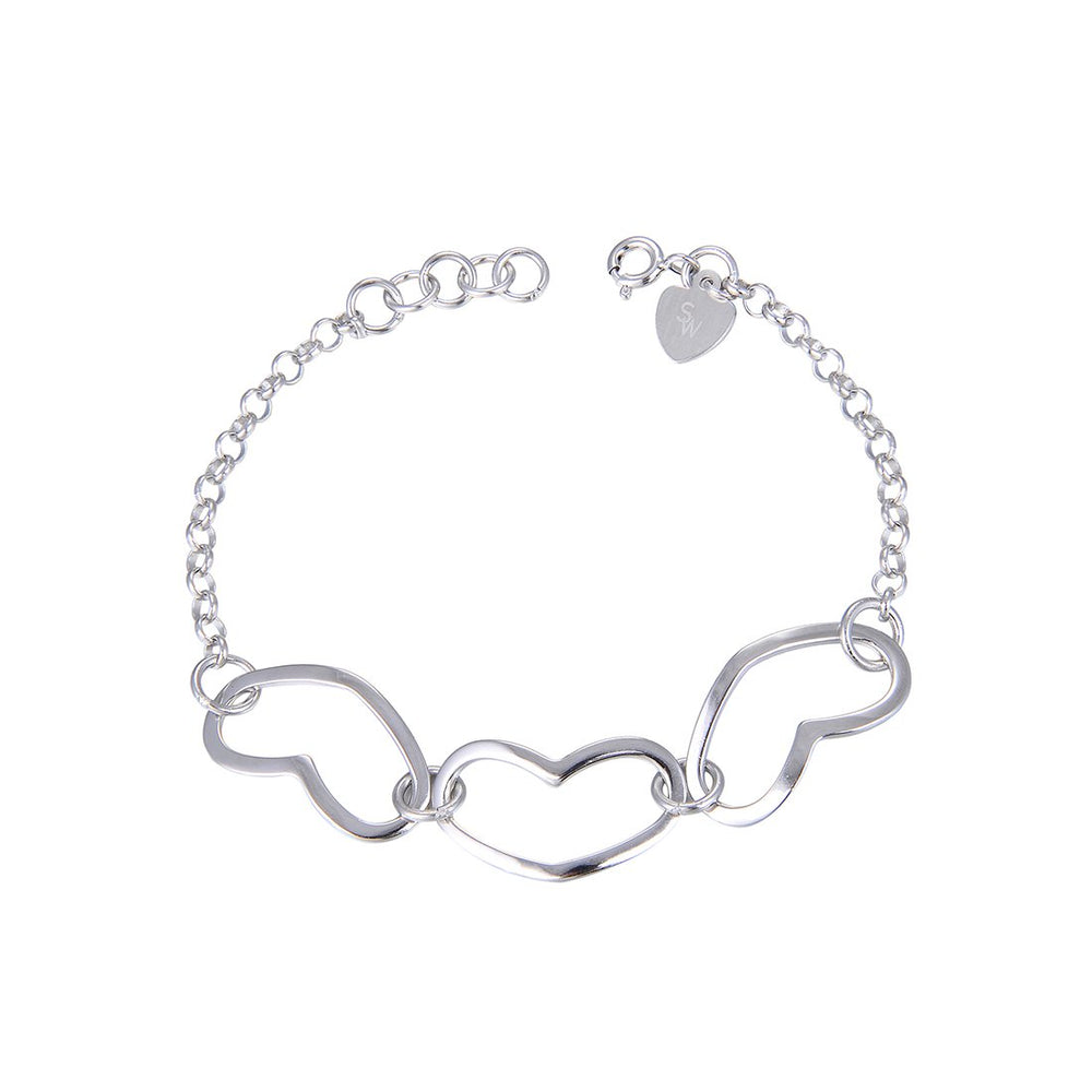 Cathleen Open Chained Heart Silver Bracelet with Rolo Chain