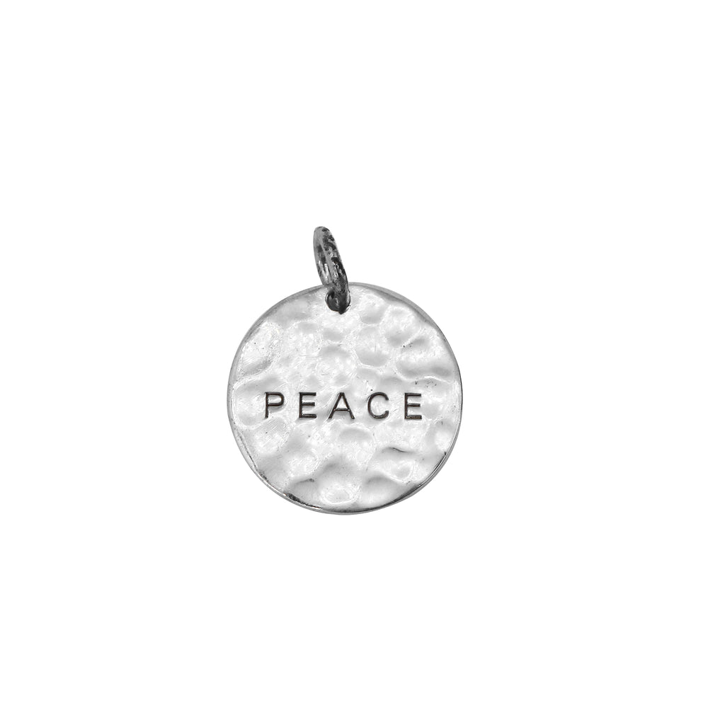 Ellie Round Hammered "Peace" Engraved 925 Sterling Silver Pendant | SilverWorks