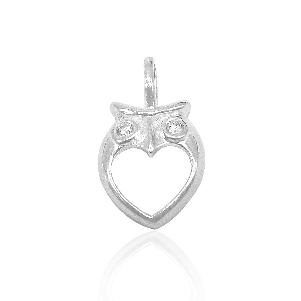 Aleena Owl with Open Heart Design Zirconia Eyes Silver Pendant