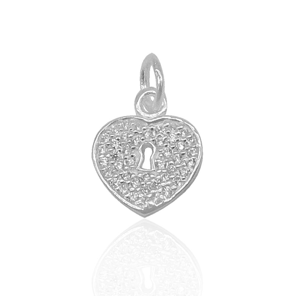 Andi Lock Heart with Zirconia Stone Charm Silver Pendant