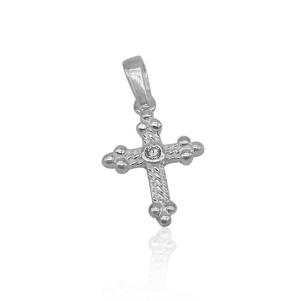 Club Edge Cross with Round Zirconia in Middle 925 Sterling Silver Charm and Pendant Philippines | Silverworks