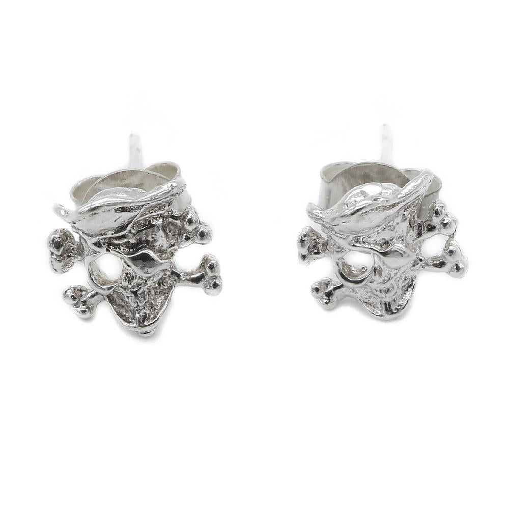 Mirae Pirate Skull Design Stud Silver Earrings