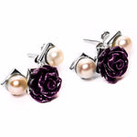 Stud with Semi Precious Violet Rose Earrings with Two Sm