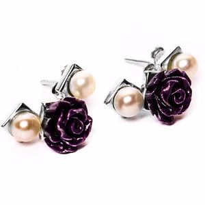 Stud with Semi Precious Violet Rose with Two Sm 925 Sterling Silver Earrings Philippines | Silverworks